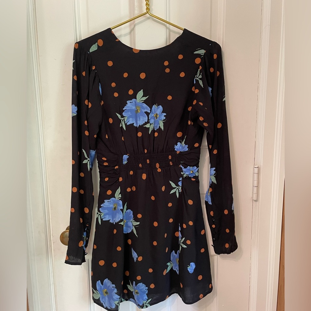 FREE PEOPLE Date Night Mini Black Floral Polka Dot Moonlight Dress. Size Small - Picture 11 of 13